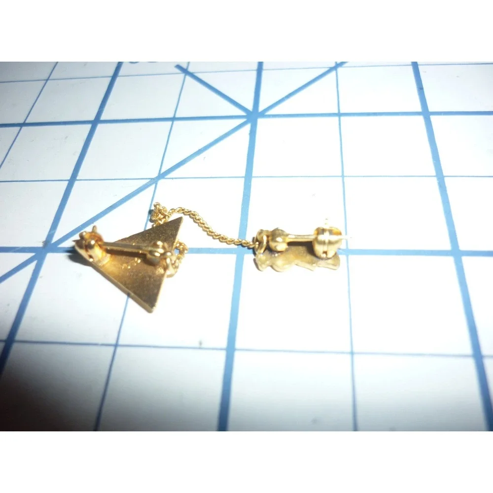 Vintage 1957 Triangle Sorority Fraternity Enamel Lapel Pin Guard Chain Gold Tone